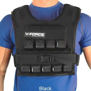 Preview showing a black V-Force weighted vest strapped onto a person