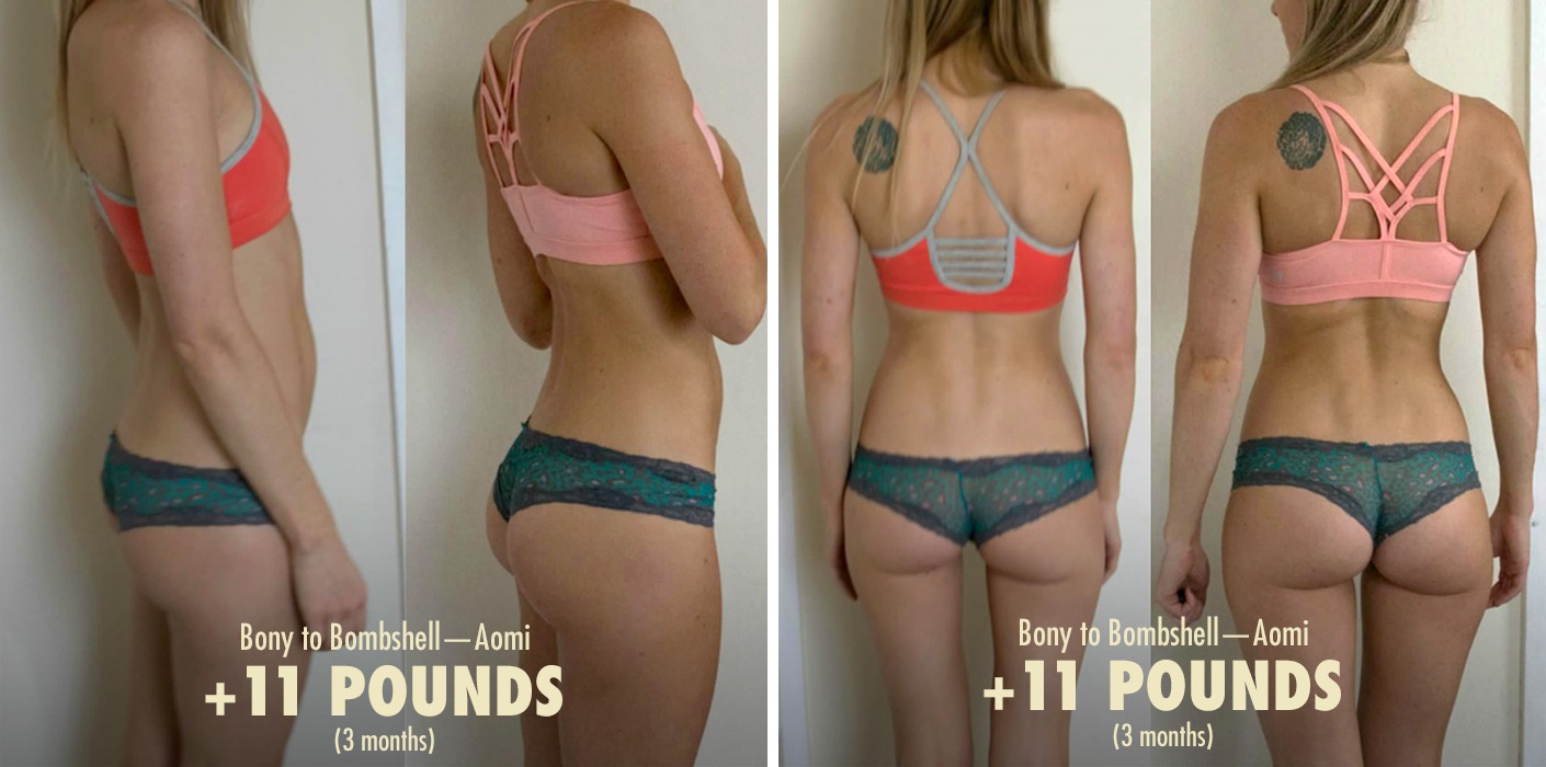 Image of a woman's body transformation after gaining healthy weight