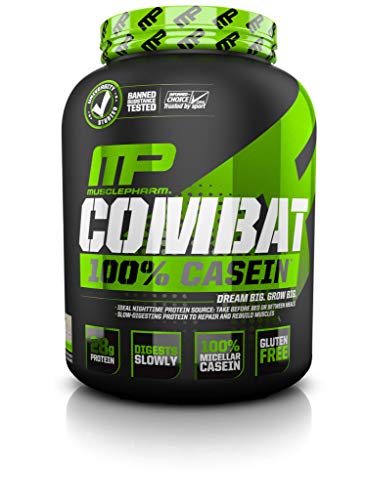 MusclePharm Combat 100% Casein Supplement, Casein Protein Powder, Muscle Supplement, 100% Micellar Casein, Rebuilds Muscle, 28 Grams of Slow-Digesting Protein, Vanilla, 4-Pounds, 52 Servings