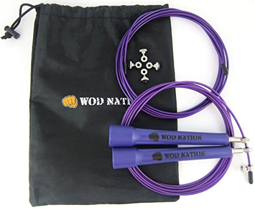 Image of the WOD Nation Speed Jump Rope - Blazing Fast Rope for Endurance training for Sports like Boxing, MMA, Martial Arts or Just Staying Fit - Fully Adjustable to Fit Men, Women and Children - PURPLE